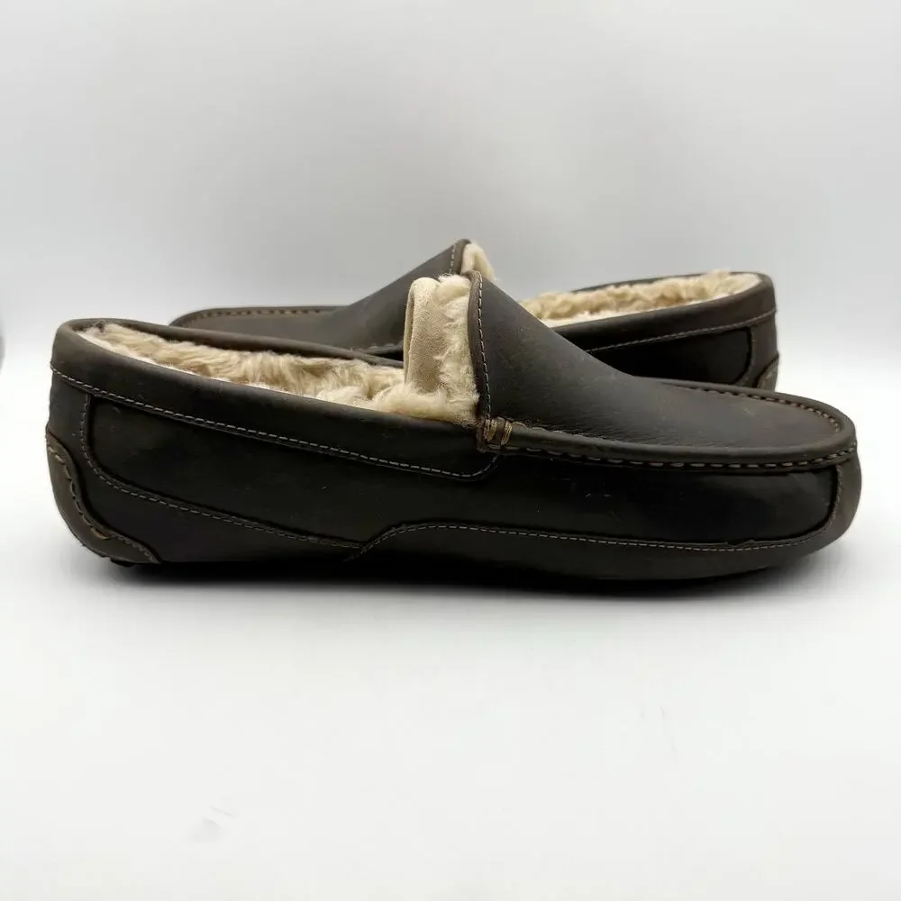 UGG Mens Ascot Matte Slippers US 8 EU 41 Brown Leather NIB